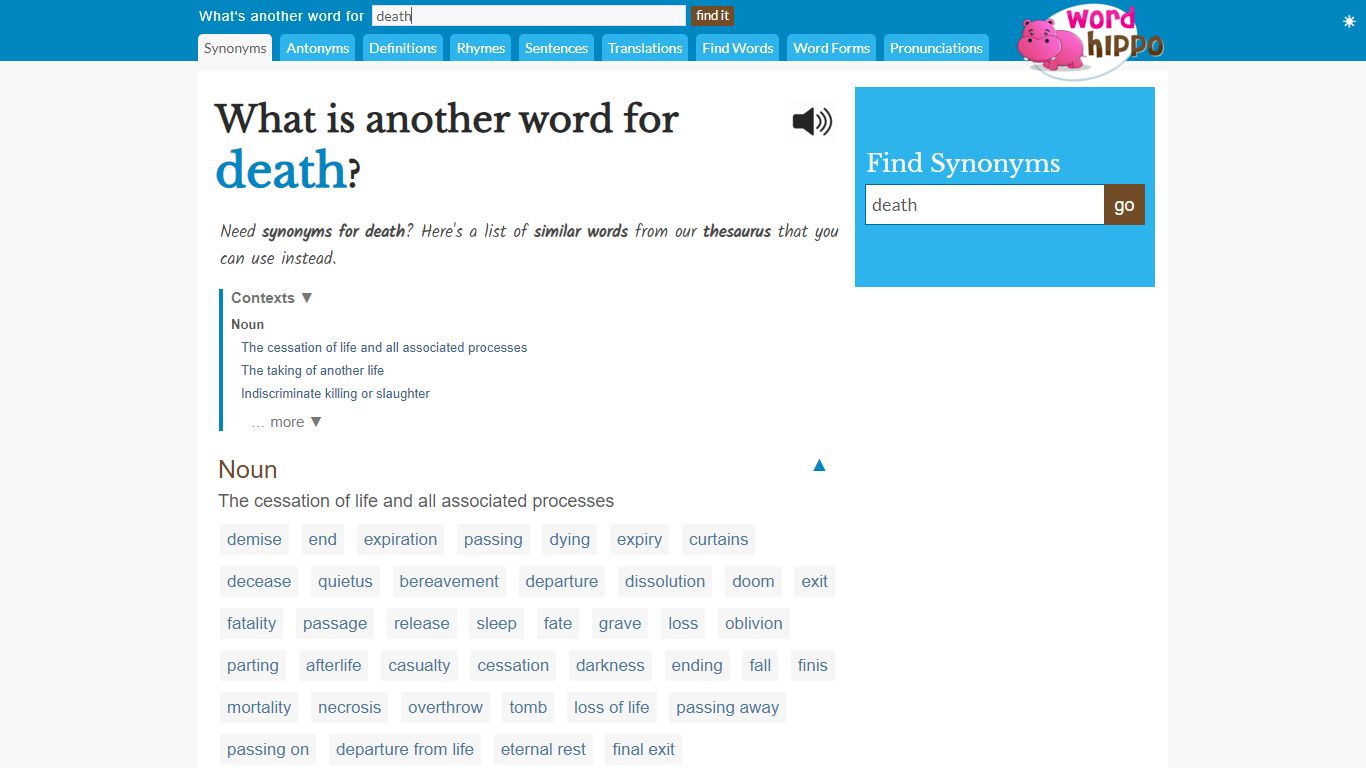 What is another word for death - WordHippo